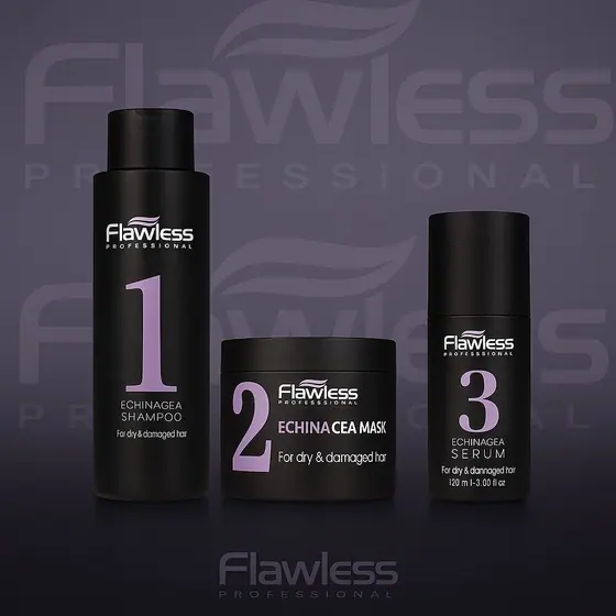 סט טיפוח לשיער Flawless – שמפו 500 מ״ל, מסכה 500 מ״ל וסרום 120 מ״ל